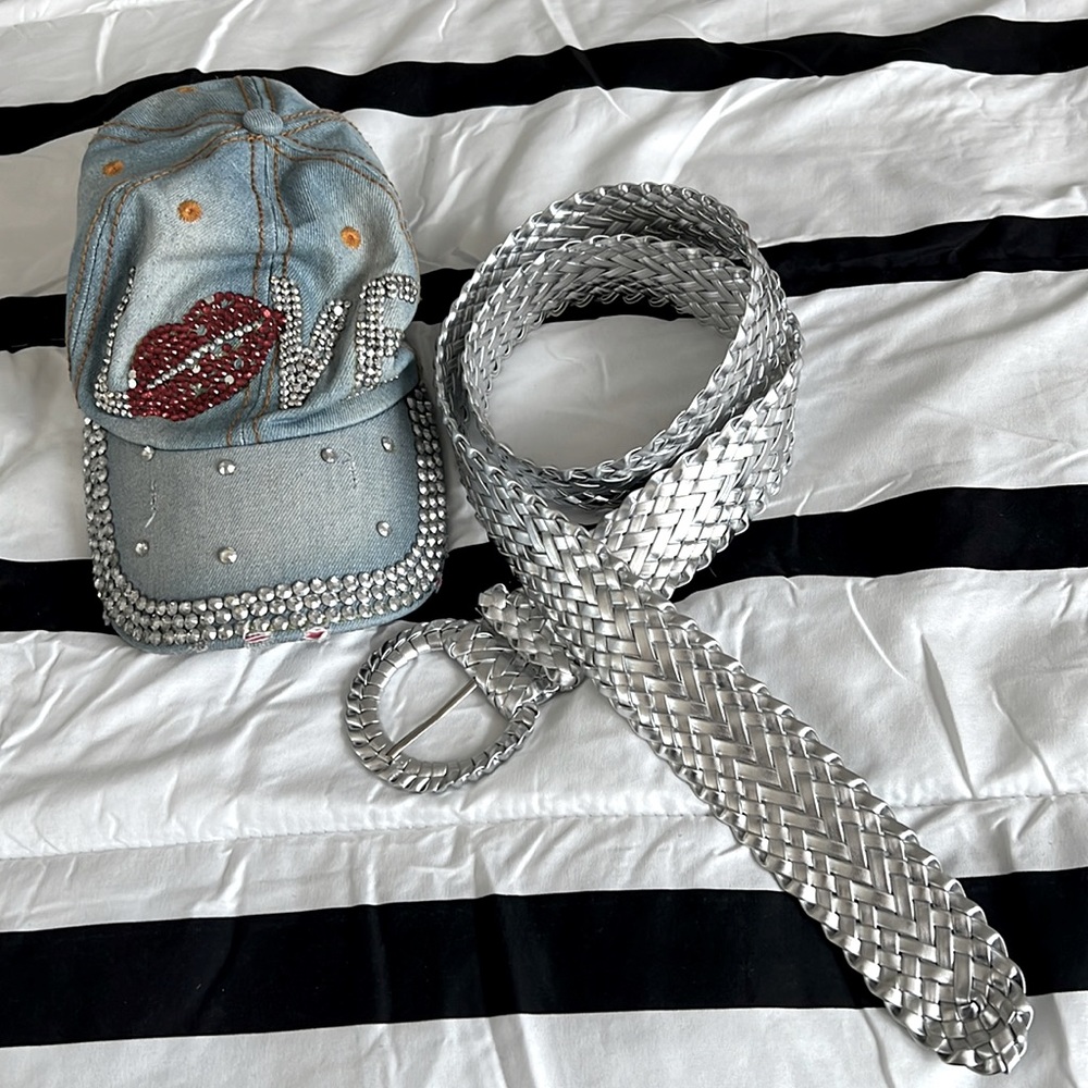 BELT in Silver color $8.  DENIM HAT $10.                  GET BOTH for ONLY $15